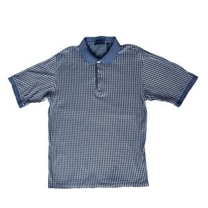 VTG Retro Blue Diametric Checkered Polo n 1/4 Buttoned Collared Gold Tee M